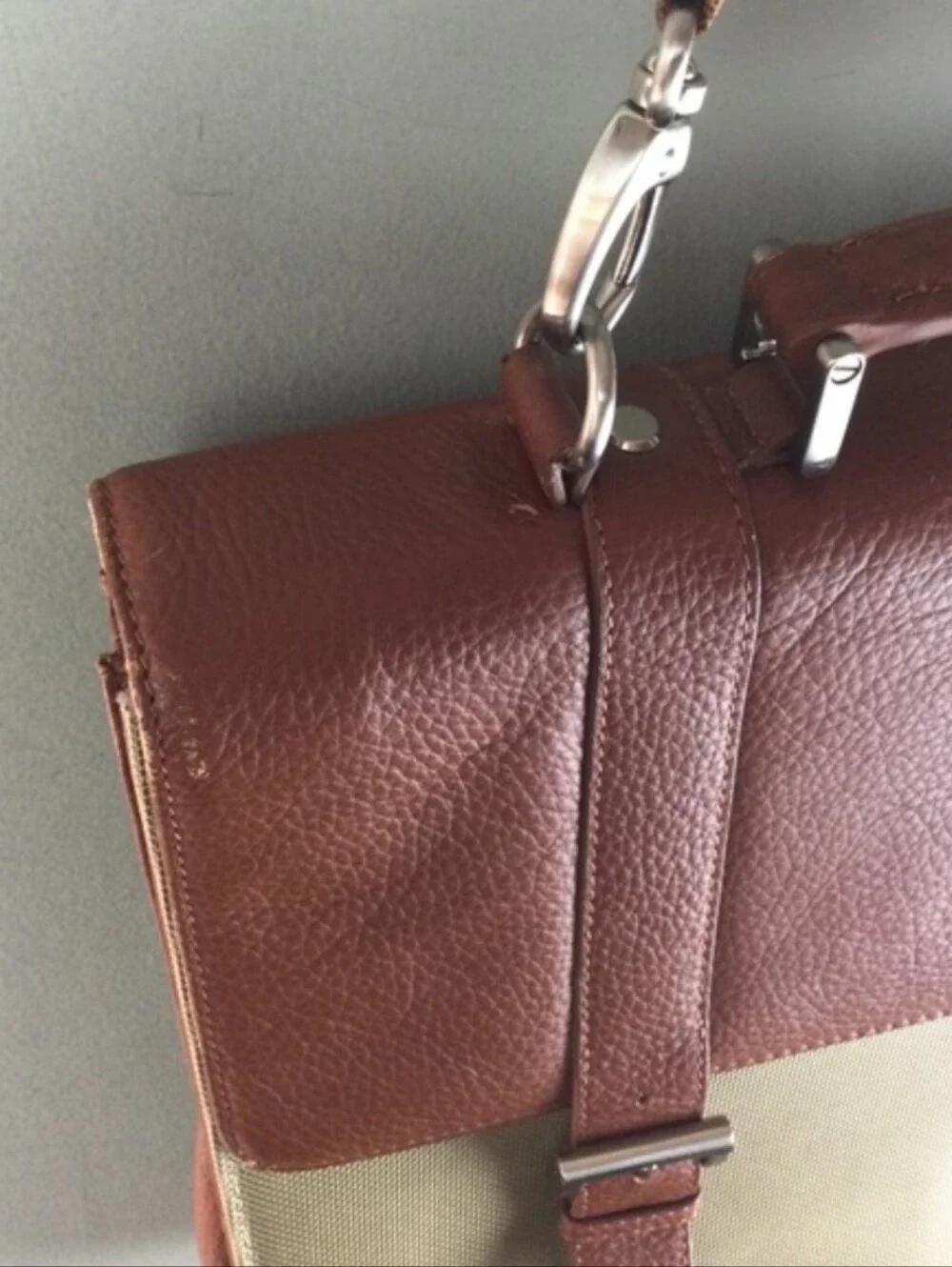 Bosca Leather & Canvas Flap Top Crossbody Messenger Briefcase